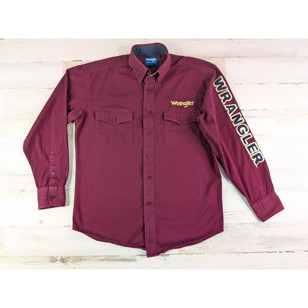 Vintage Wrangler Shirt Mens Large Embroidered Spellout Button Down Rodeo Cowboy*